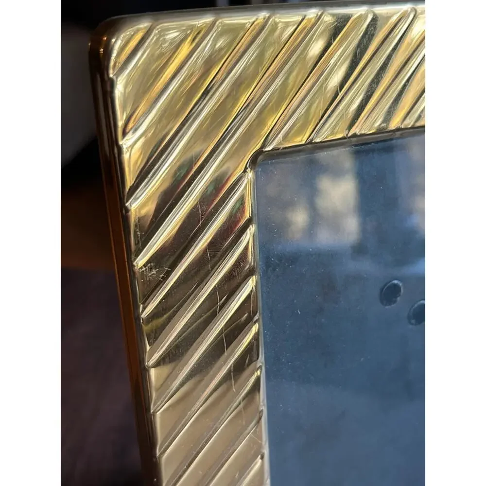 vintage solid brass picture frame diagonal ribbed pattern